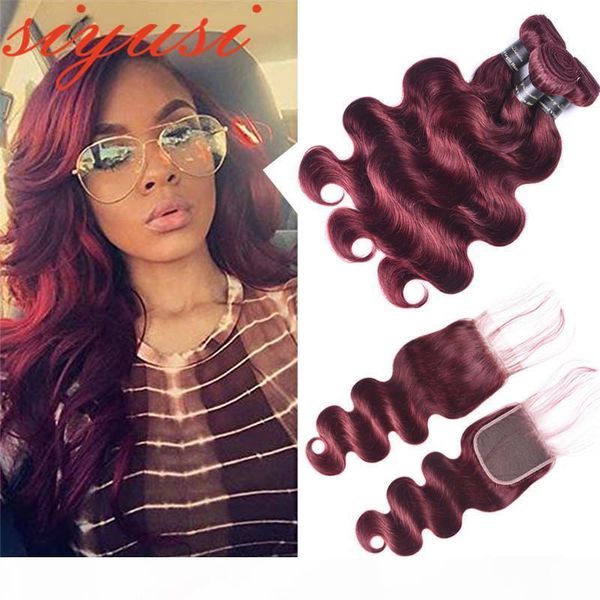 

red burgundy bundles with closure 4pcs lot brazilian body wave human hair bundles 99j 3 bundles with closure brazilian virgin hair, Black;brown