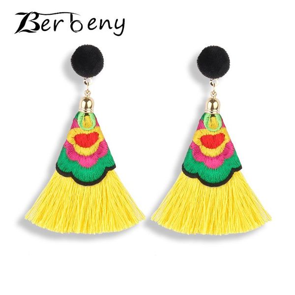 

dangle & chandelier berbeny 2021 est bohemian color tassel earrings fashion flower pattern embroidered drop for women bride jewelry, Silver