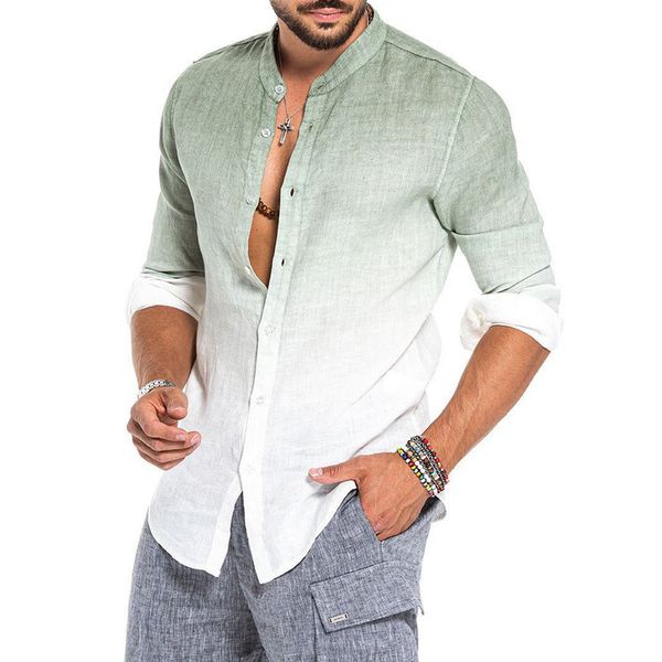 

men's fashion gradient color shirts cotton linen stand collar long sleeve buttons casual autumn spring men clothes kg-226, White;black