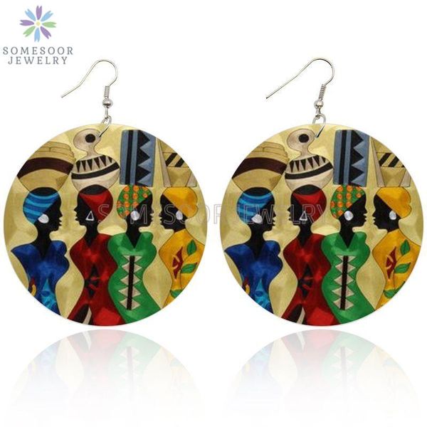 

dangle & chandelier somesoor fashion black sisters afro headwrap wooden drop earrings african ethnic printed geometric round pendant for wom, Silver