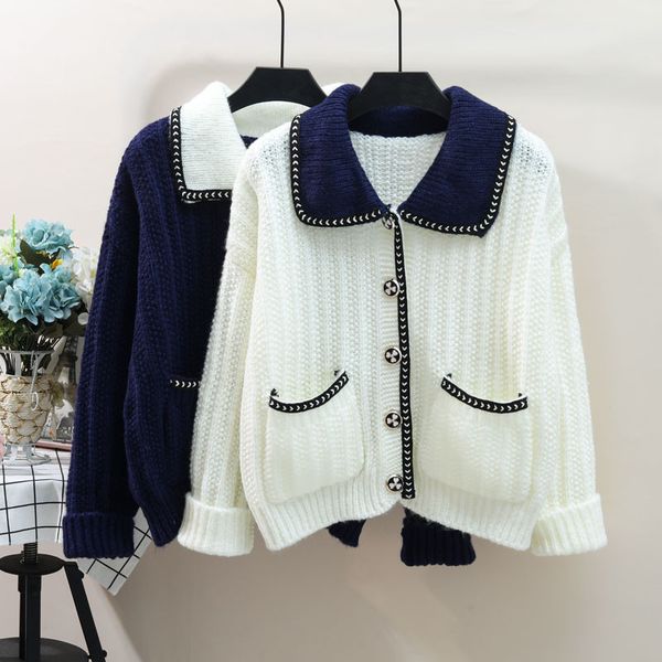 

2021 Women's Clothes Knitted Cardigan Sweet, Preppy-style Preppy Autumn Long, New Loose Sweaters Cozy Lolita Meshes MG3P, White;black