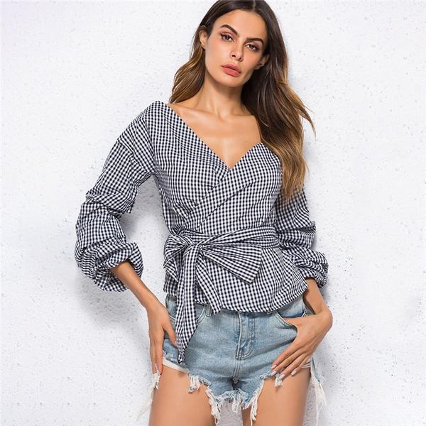 

off shoulder ruffle plaid white blouse cool blouse shirt women spring female strappy tees backless