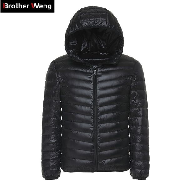 

6 colors winter men's light down jacket clothes fashion casual hooded warm white duck down coat male brand clothing 201114, Black