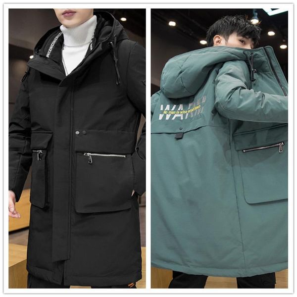 

2020 young hooded jacket down jacket male long winter sweethearts outfit new thickening to keep warm in winter, Black