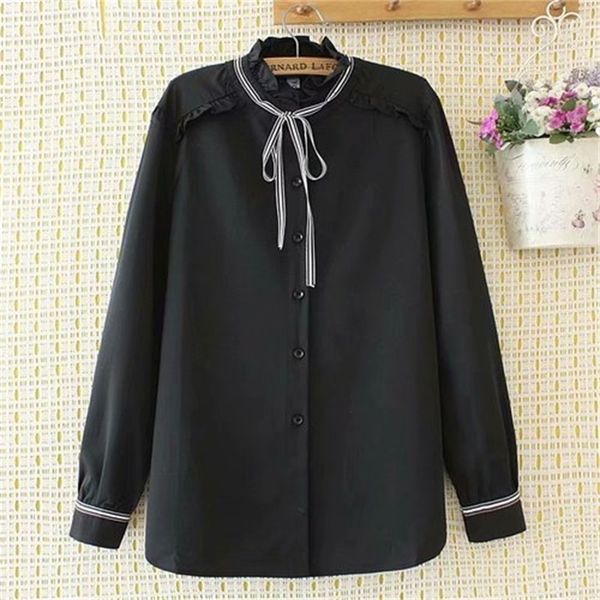 

size 2xl-4xl plus female chiffon solid black sleeves long blue l3k0, White