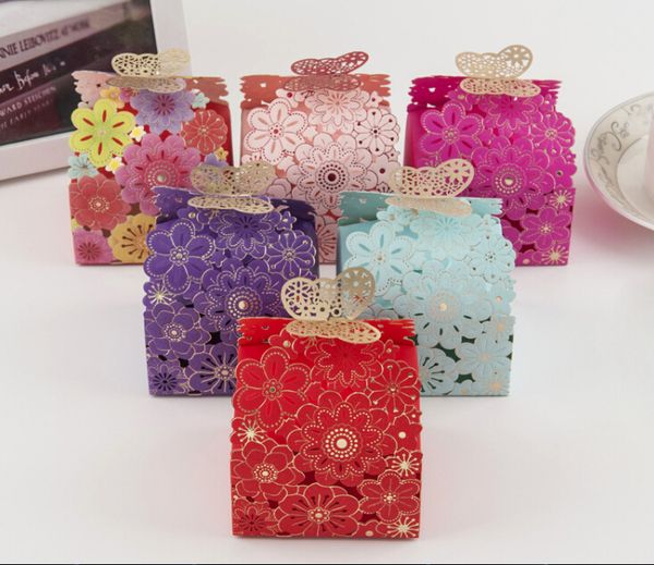 

laser cutting paper flower and butterfly design candy case gift box multi colors wedding supplies