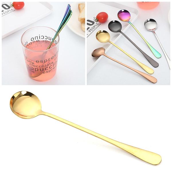 

2020 new vacuum plating stainless steel coffee spoon long handle tea spoons kitchen drinking flatware drop shipping h wmtfff