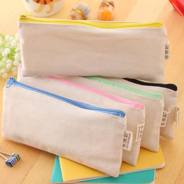 

diy canvas st white plain 20.5*8.5cm blank zipper pencil pen bags stationery cases clutch organizer bag gift storage pouch dhl free