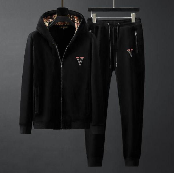 

2021 fashion tracksuits two sides velour design jogger set men leisure sport suit men's sportswear cool sweatshirt ing, Gray