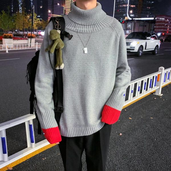 

pullover men turtleneck patchwork ins trendy knitted mens sweaters korean style korean style all-match fall slim ulzzang, White;black