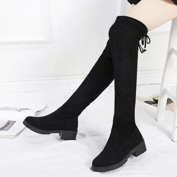

boots plus size women over knee bowknot rhinestones slim stretch motorcycle 2021 winter female shoes roman boot, Black