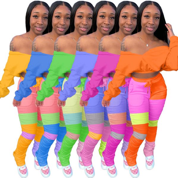 

women tracksuit two pieces set one word collar bat sleeve pleated trousers contrast color ladies new fashion outfits sportwear p658, Gray