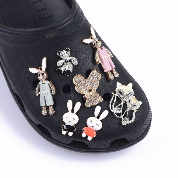 

designer gemstone croc charms for metasl shoes decorations bing luxurious high-quality metal with diamond design shoe charms, White;pink