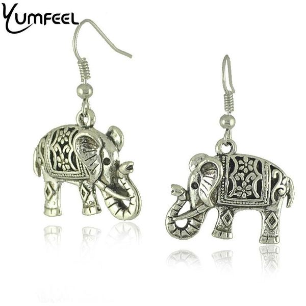 

yumfeel unique tibetan silver hollow carved elephant drop dangle fashion vintage earrings for women