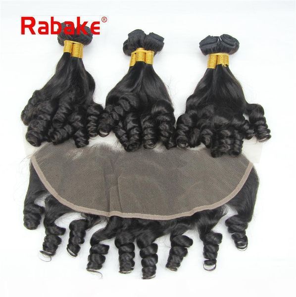 

aunty funmi hair bundles with frontal 8a grade peruvian unprocessed human hair bundle deals funmi bouncy curly weaves 13x4 fronal closure, Black;brown