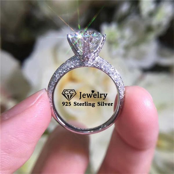 

cluster rings s925 silver for women classic 6 cubic zirconia 1.25ct stone ring fine bridal wedding jewelry drop 1628, Golden;silver