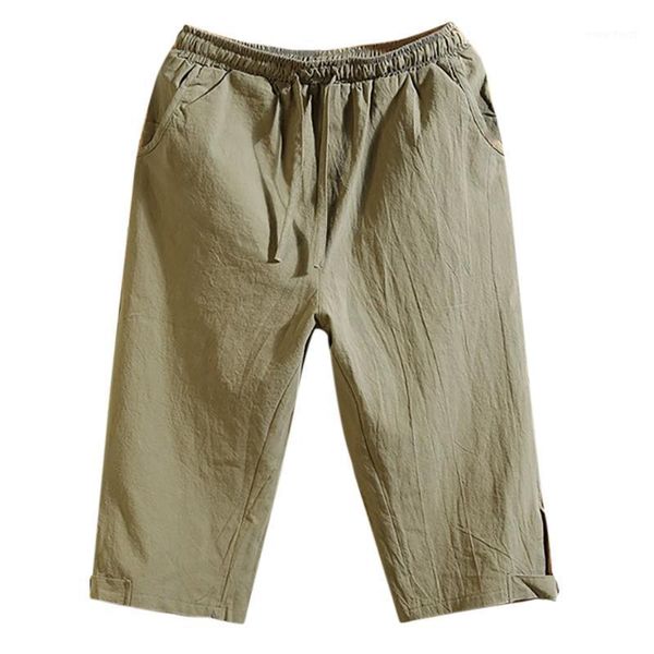 

chamsgend 2020 summer new chinese style men casual calf length pants for men fitness trousers linen thin loose pants large size1, Black