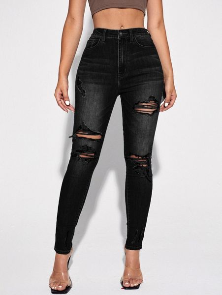 

high waisted ripped skinny jeans a1ke#, Blue