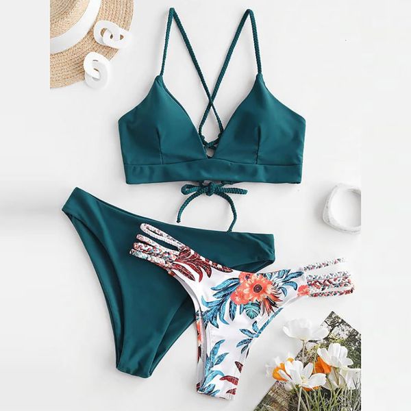 

#h40 print women's bikini set swimsuit three piece filled bra swimwear beachwear new fashion bikinis 2020 mujer biquini, White;black