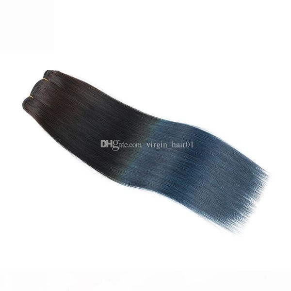 

1b blue dark root ombre virgin brazilian human hair weaves 3pcs silk straight two tone ombre human hair bundles deals tangle free, Black;brown