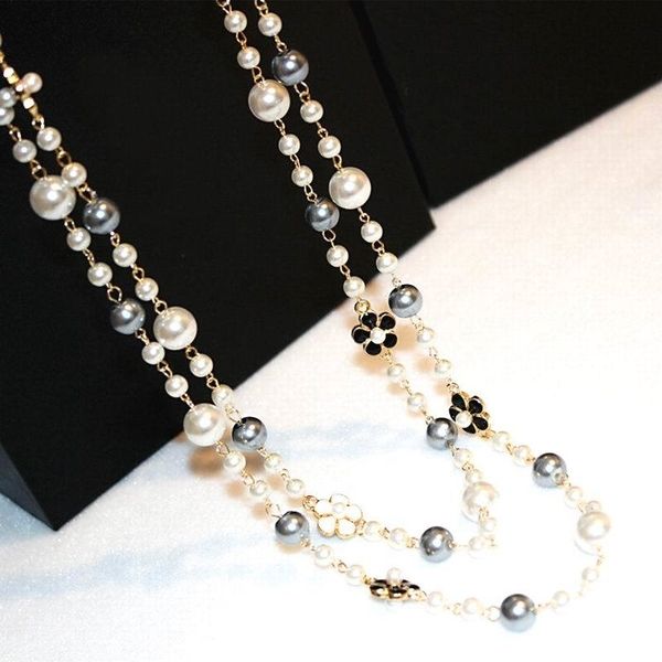 

classic double layers simulated pearl necklace women bijoux luxury fashion jewelry long necklace fine gifts for mother y200730, Silver