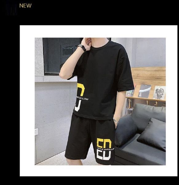 

2021 new summer male and female suit couple in short sleeves korean shirt loose jogging pants man uilm, White