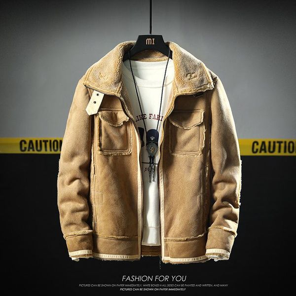 

shang men's new style japanese large imitation fur jacket jacket for men's wool collar sheep cake fleece for men, Black;brown