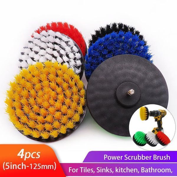 

5inch 4pcs electric drill brush kit power scrubber cleaning brush for shower bathroom car leather plastic nylon brushes set q jllnsf