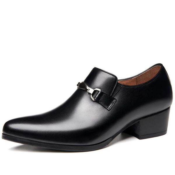 

men's high heels genuine leather dress shoes men formal suit wedding shoes height increase business office career work man, Black