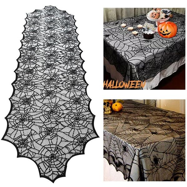 

1 piece of halloween decoration lace woven spider web tablecloth table runner-up table runner fireplace mantle home kitchen party supplies