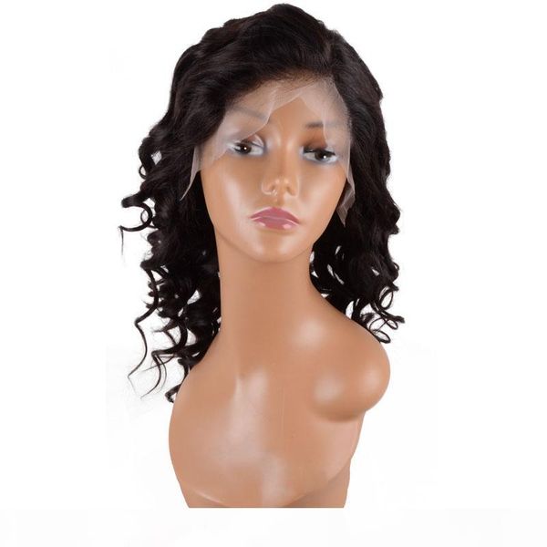 

pretty 100% unprocessed brazilian virgin hair natural color loose wave hd lace wigs for women lace front wig, Black;brown