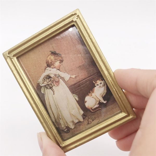 

1: 12 mini doll house miniature living room bedroom decoration with props dollhouse oil painting pocket mural handmade design crsm