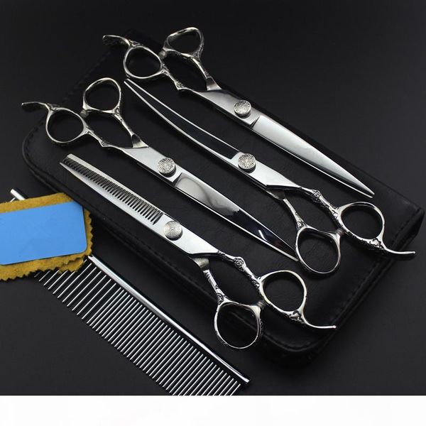 

5 kit professional japan 7 inch plum pet grooming cut hair scissors set cutting shears dog thinning barber hairdressing scissors