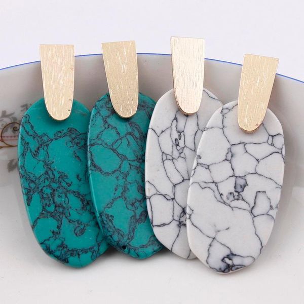 

dangle & chandelier vintage bohemia big oval shape natural stone earrings for women 9 colors classic statement fashion jewelry, Silver