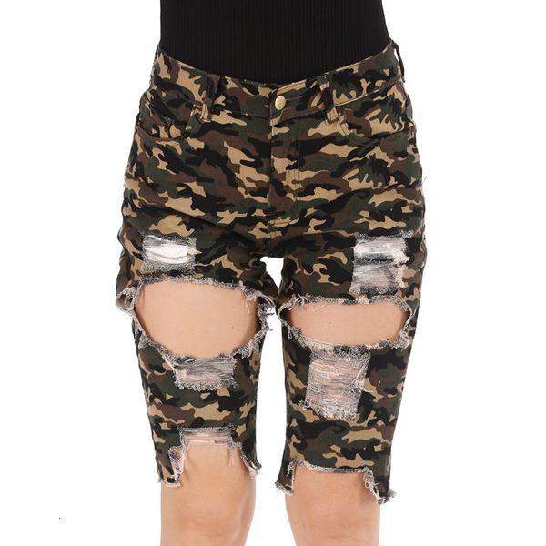 

new type of hole scratch stretch denim capris camouflage pants, Blue