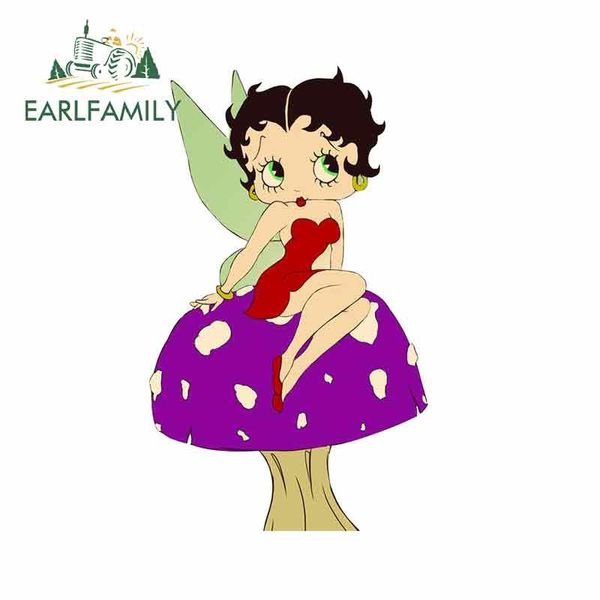 

earlfamily 13cm x 7.9cm for betty boop sitting on a mushroom funny car sticker diy waterproof occlusion scratch 3d fashion decal wmtwub