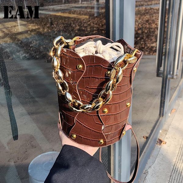 

[eam] women new drawstring rivet bucket pu leather personality all-match crossbody shoulder bag fashion tide 2021 18a1217