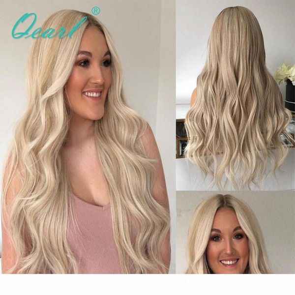 

ombre platinum blonde highlights human hair 13x6 lace front wig deep middle part brazilian wavy remy hair wig 150% 180% qearl, Black;brown