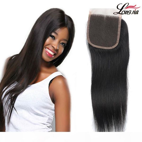 

4x4 lace closure malaysian straight hair closure unprocessed malaysian human hair natural color dyable and bleachable middle three part, Black;brown