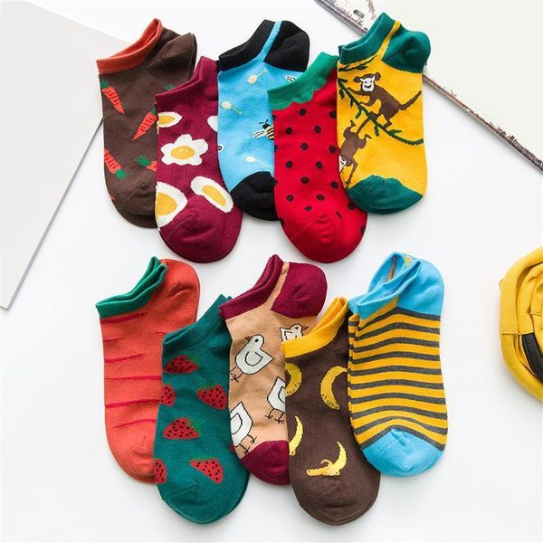 

men women new cute boat socks interest funny print egg cartoon dark socks cotton originality series ankle short striped1, Black;white