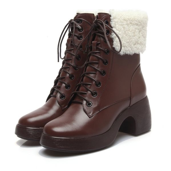 

2021 genuine leather women black ankle high fall winter wamr boots snow working shoes woman riding 7z4y