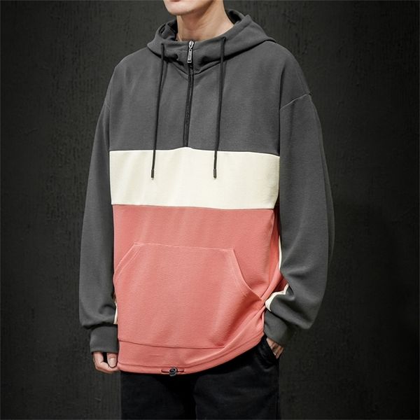 

2020 autumn spring men casual hoodies boy tracksuits sweatshirts men patchwork hiphop hooded pullover, Black;green