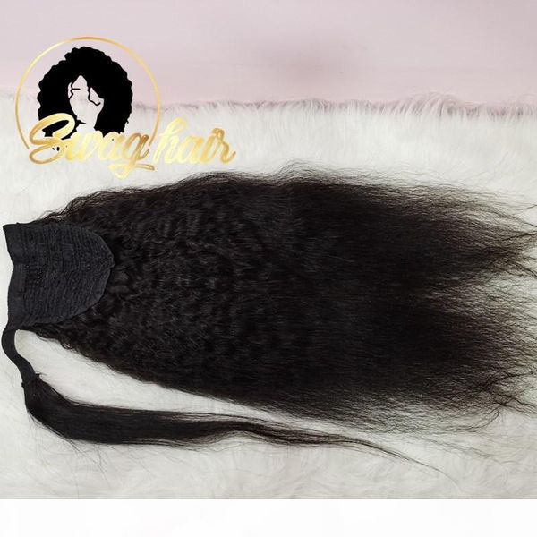 

swag hair kinky straight ponytail brazilian remy hair clip in ponytails drawstring natural black 100% human for black woman, Black;brown