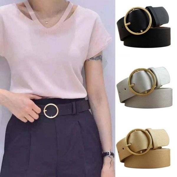 

new women vintage metal boho leather round buckle waist belt waistband, Black;brown