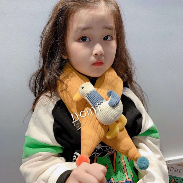 

h5950 children's warm autumn winter korean cartoon cross scarf duckling baby's neck, Red;brown