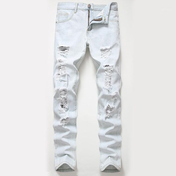 

2020 men's new ripped jeans youth washed light straight large jeans1, Blue