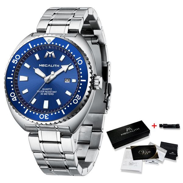 

megalith new sports diving watch men brand luxury business watches 2020 fashion waterproof gold full steel relogio masculino wmtbxj, Silver
