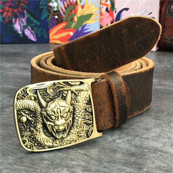 

skull bronze ceinture buckle belt genuine leather man courage xohm, Black;brown