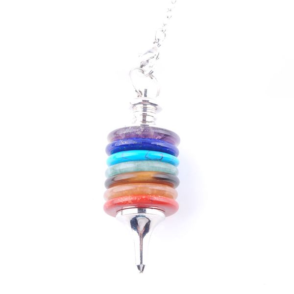 

wojiaer natural stone pendulum wicca dowsing reiki pendant wheels of life gems jewelry 7 chakra pendulums men women gift n3670, Silver