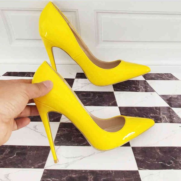 

women fashion pumps yellow patent leather point toe high heels shoes stiletto heeled real po brand 120mm 100mm, Black